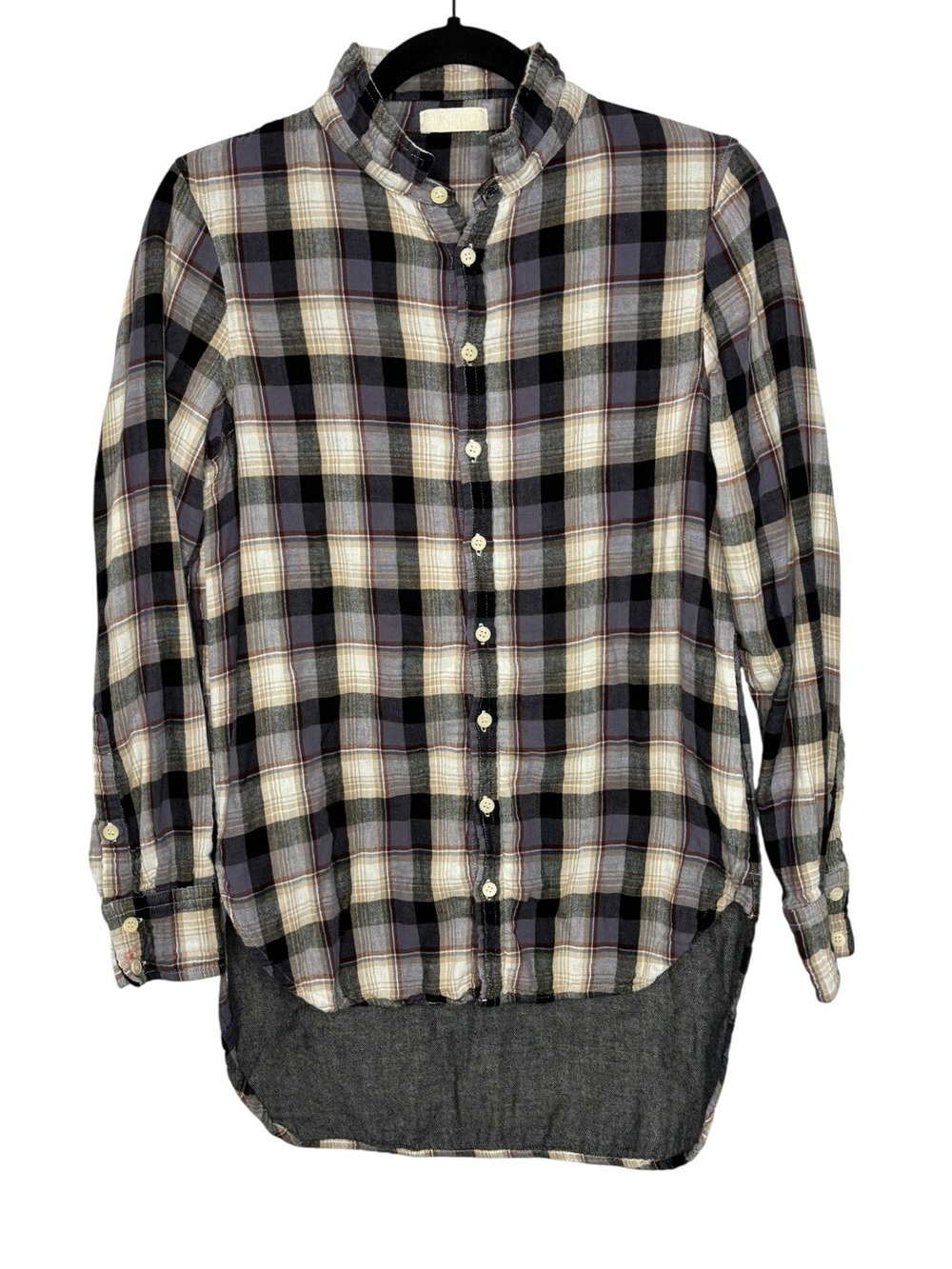 CP Shades Women’s Gauzy Cotton Long Sleeve High Low Tunic Top Size Small Plaid